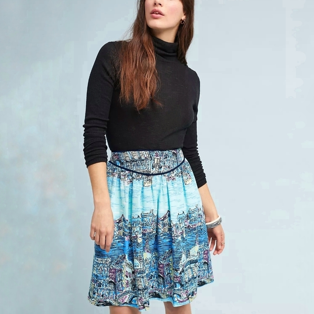 Anthropologie Colloquial a-line skirt Dear Gondolier Venice city print size 6
